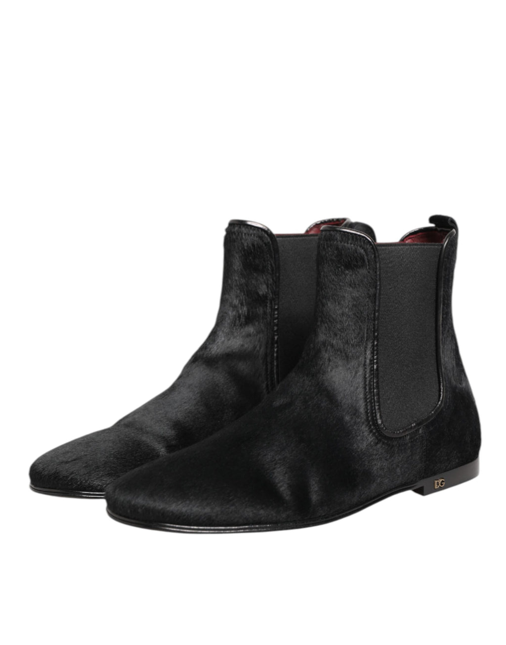 Dolce & Gabbana Black Leather Fur Men CHELSEA Boots Shoes