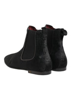 Dolce & Gabbana Black Leather Fur Men CHELSEA Boots Shoes - Zeiniez