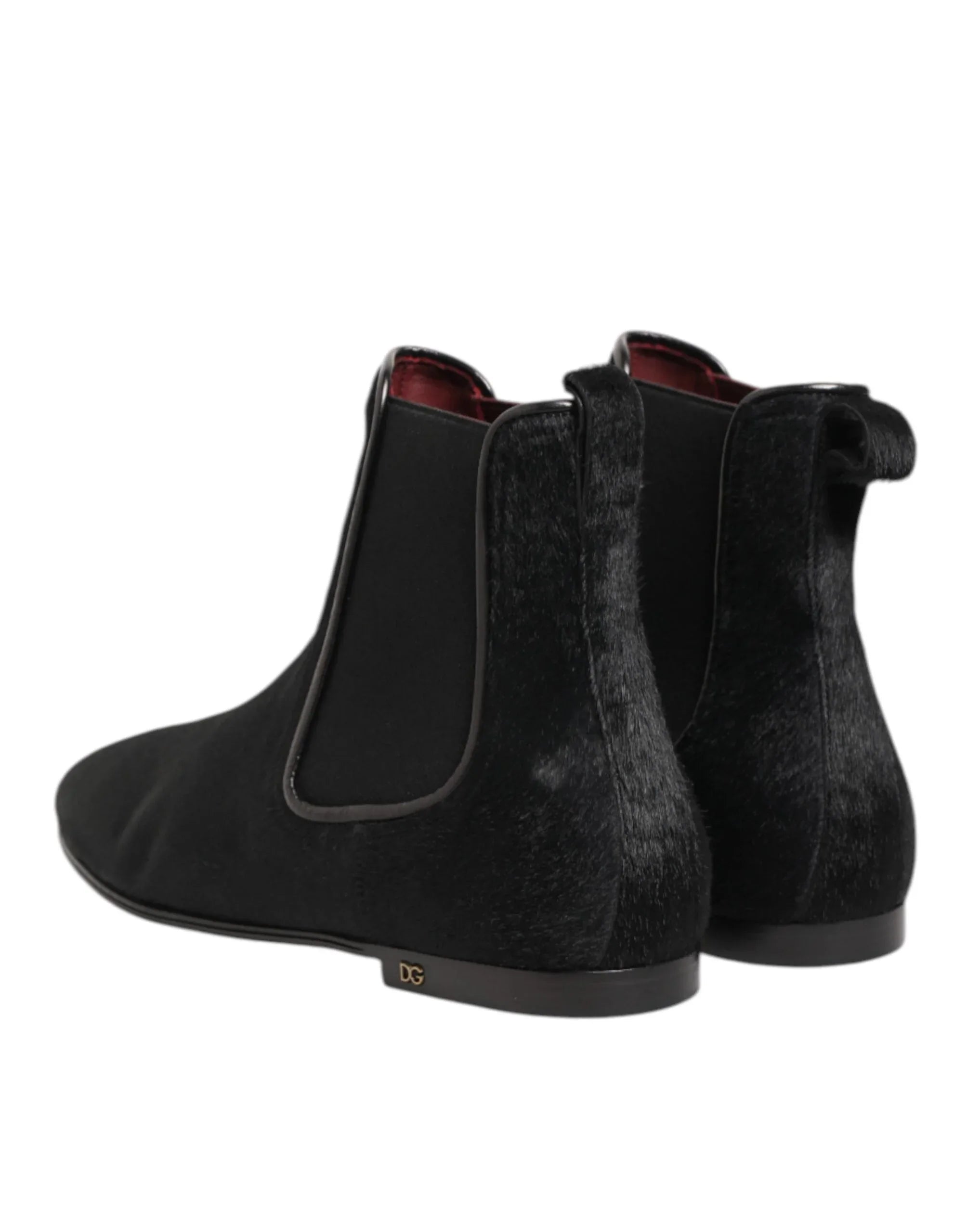 Dolce & Gabbana Black Leather Fur Men CHELSEA Boots Shoes - Zeiniez