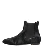 Dolce & Gabbana Black Leather Fur Men CHELSEA Boots Shoes - Zeiniez