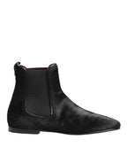 Dolce & Gabbana Black Leather Fur Men CHELSEA Boots Shoes - Zeiniez