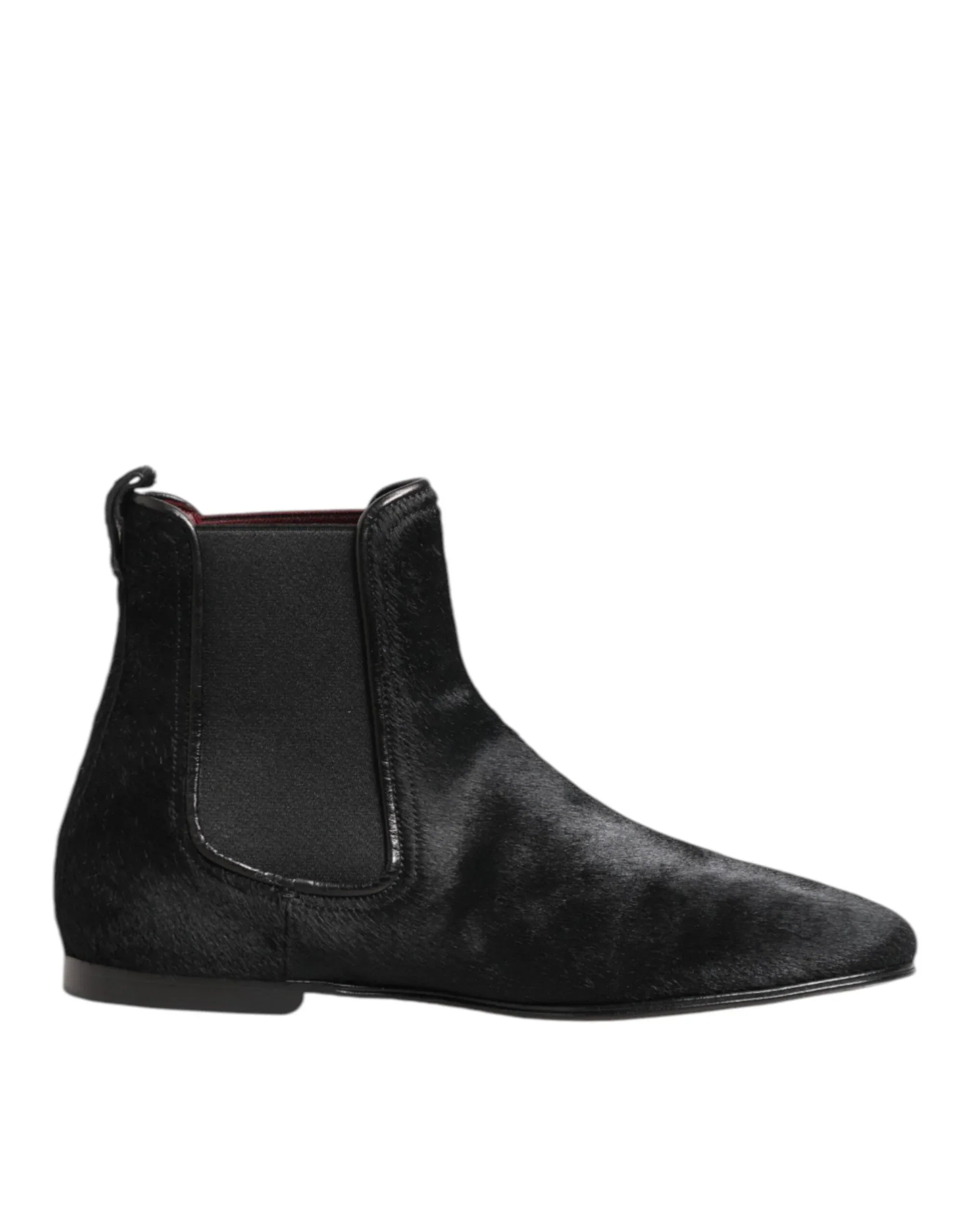 Dolce & Gabbana Black Leather Fur Men CHELSEA Boots Shoes - Zeiniez