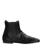 Dolce & Gabbana Black Leather Fur Men CHELSEA Boots Shoes
