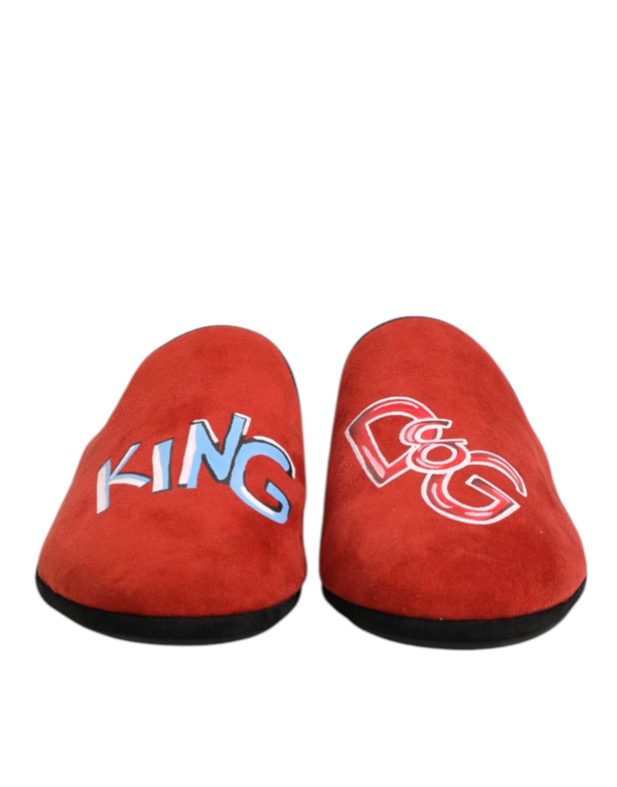 Dolce & Gabbana Red Suede DG King Men House Slippers Shoes - Zeiniez