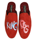 Dolce & Gabbana Red Suede DG King Men House Slippers Shoes - Zeiniez