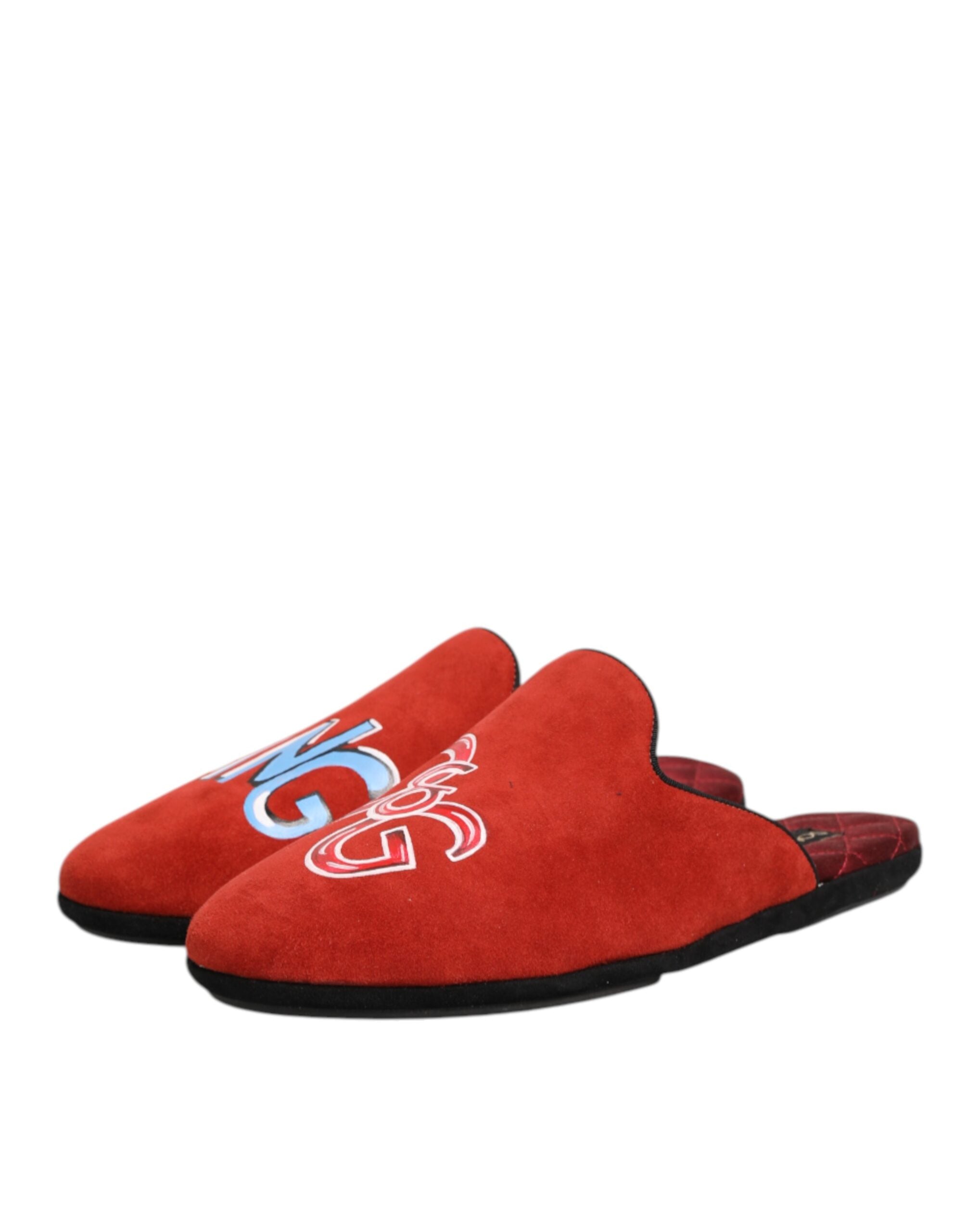 Dolce & Gabbana Red Suede DG King Men House Slippers Shoes - Zeiniez