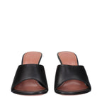 Amina Muaddi Black Leather Stiletto Heel Sandals