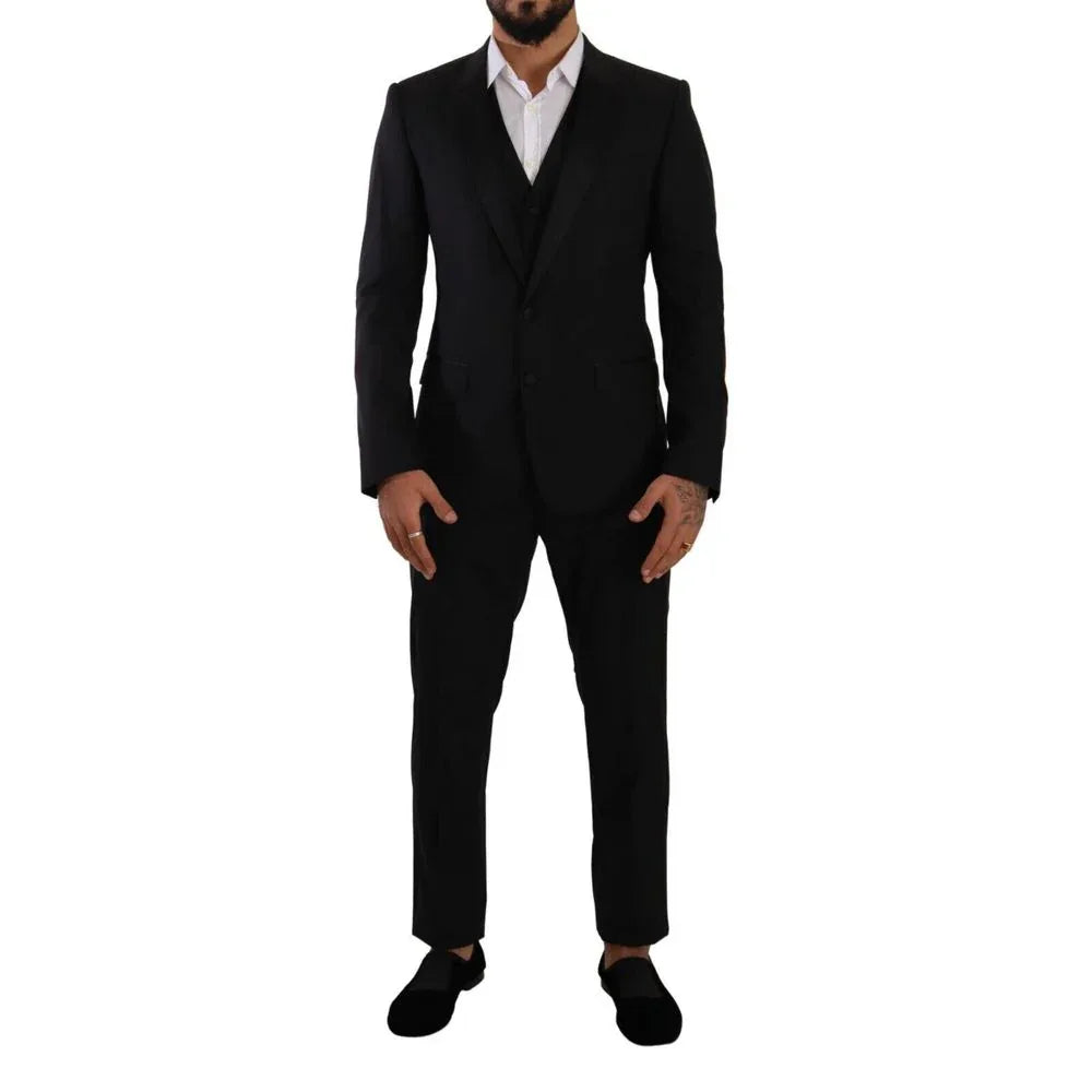 Dolce & Gabbana Black Wool Three-Piece Suit - Zeiniez