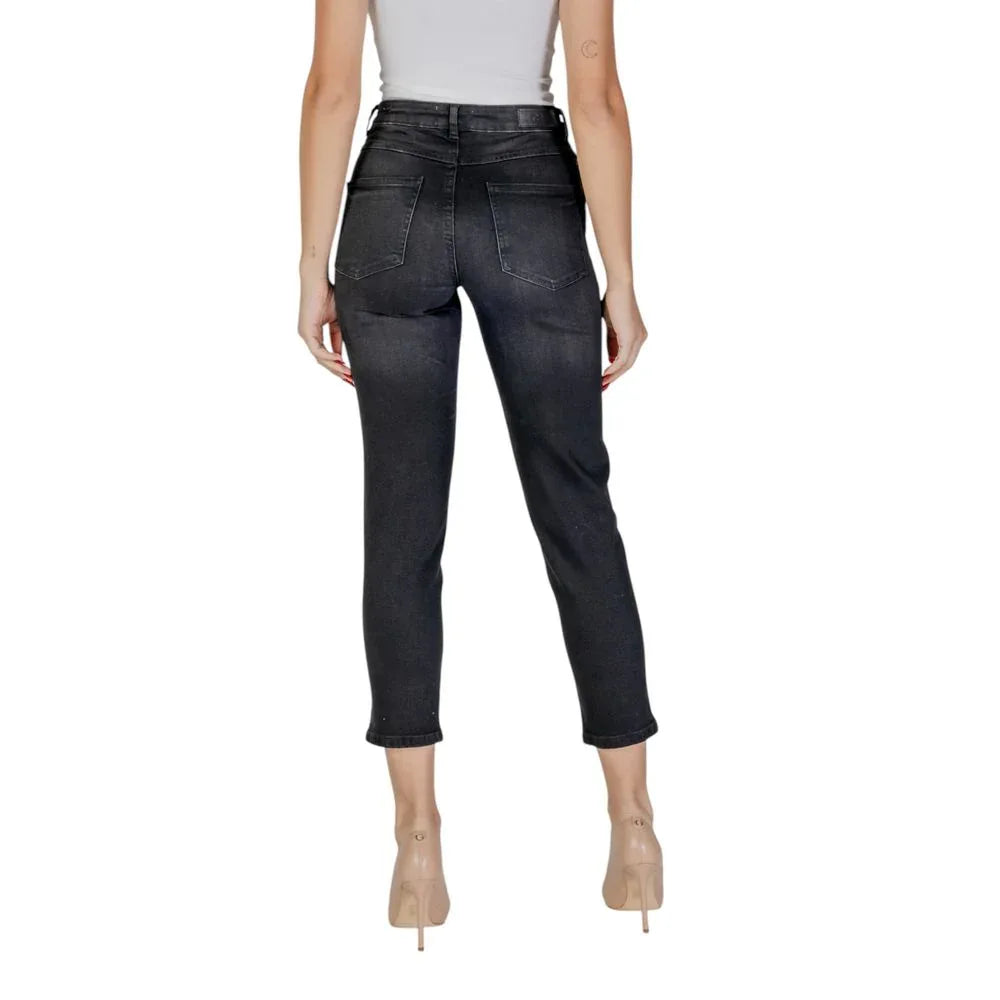 ICHI Black Cotton Mom Jeans - Zeiniez