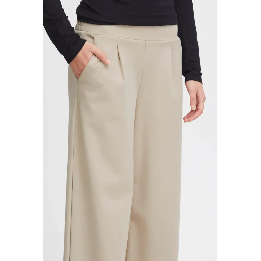 ICHI Beige Recycled Polyurethane Casual Pants - Zeiniez