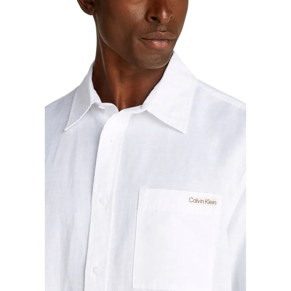 Calvin Klein Jeans White Linen Shortsleeve Shirt - Zeiniez