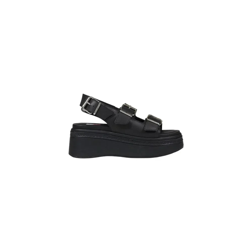 Tommy Hilfiger Jeans Black Leather Platform Sandals - Zeiniez
