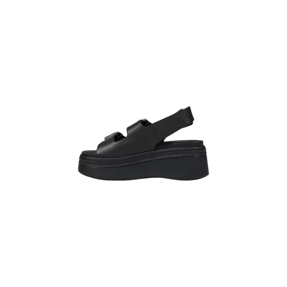 Tommy Hilfiger Jeans Black Leather Platform Sandals - Zeiniez
