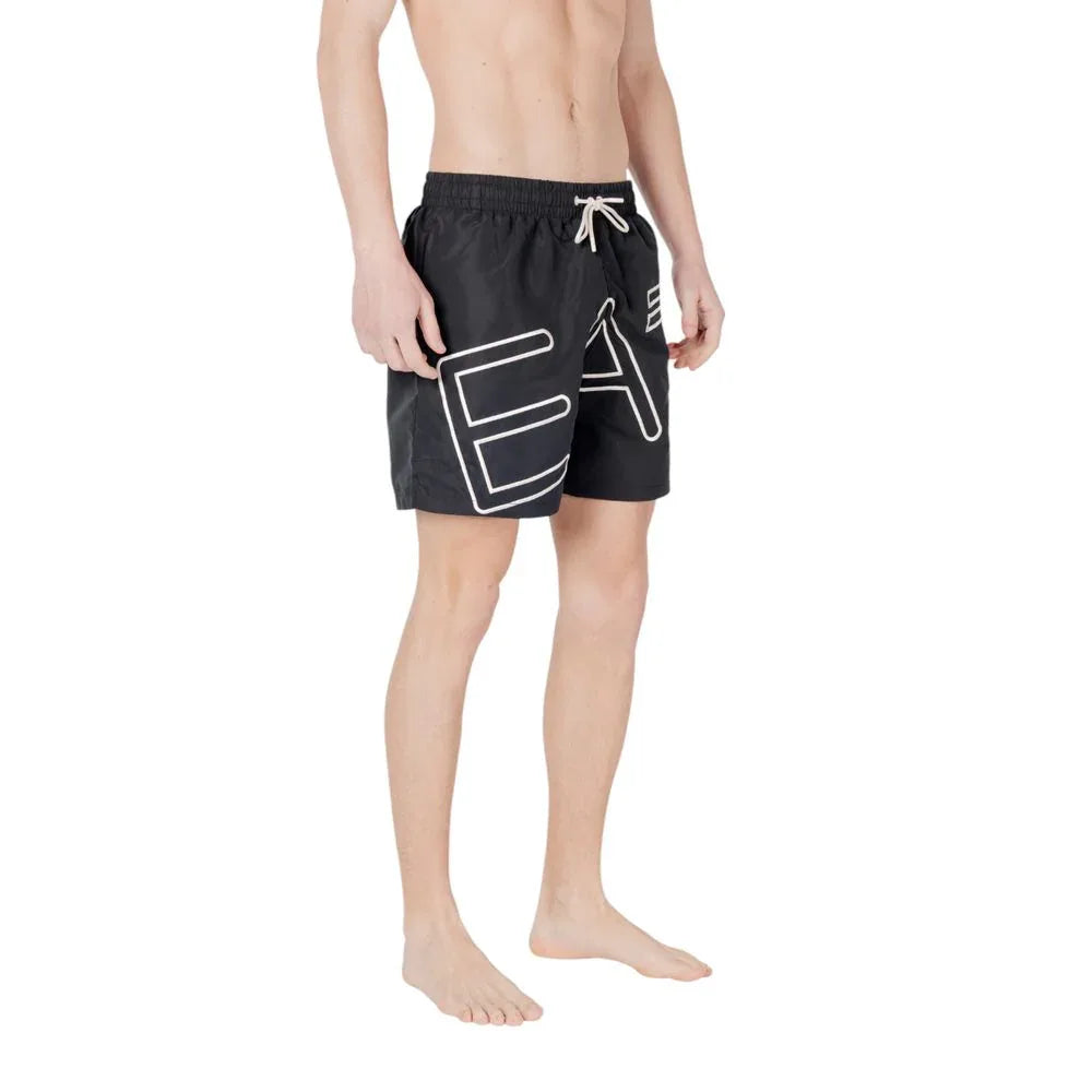 EA7 Emporio Armani Black Polyester Swim Shorts - Zeiniez