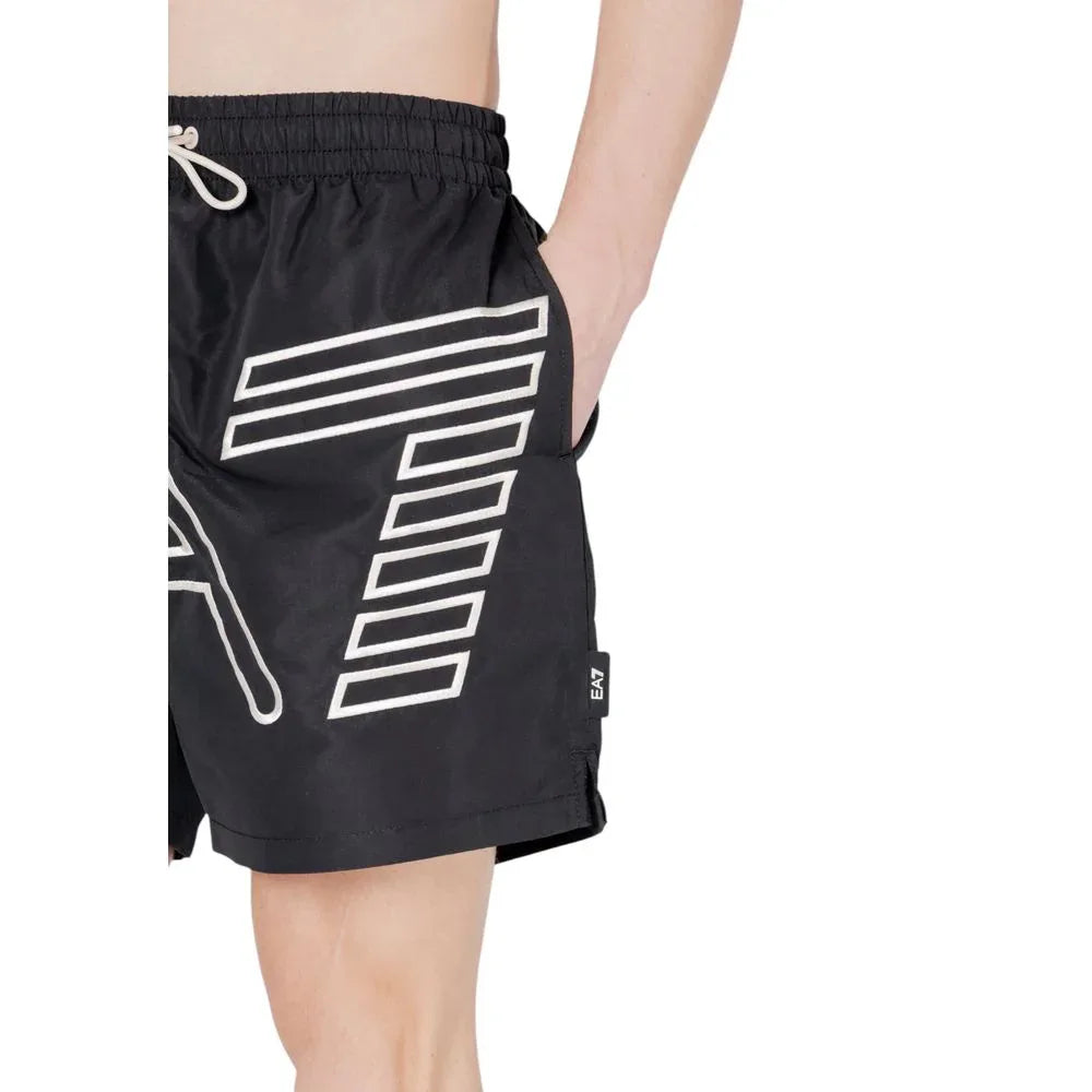 EA7 Emporio Armani Black Polyester Swim Shorts - Zeiniez