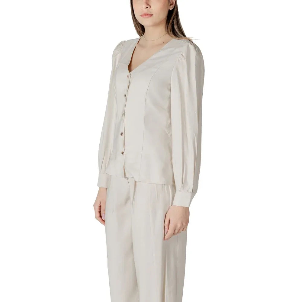 Vila Clothes Beige Viscose Top - Zeiniez