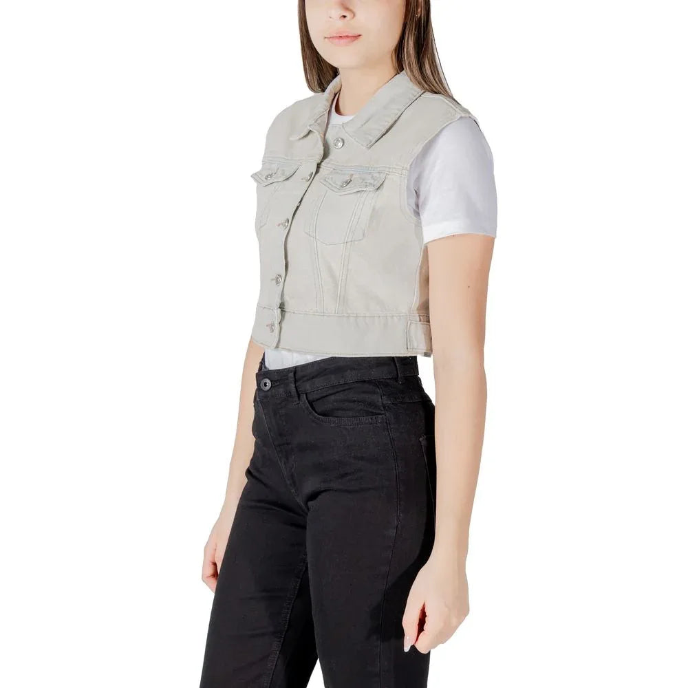 Only Light Blue Cotton Sleveless Jacket - Zeiniez