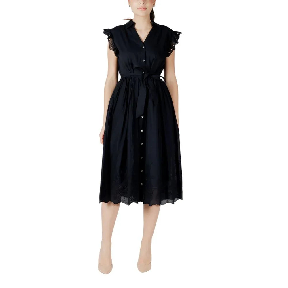 Vila Clothes Black Cotton Midi Dress - Zeiniez