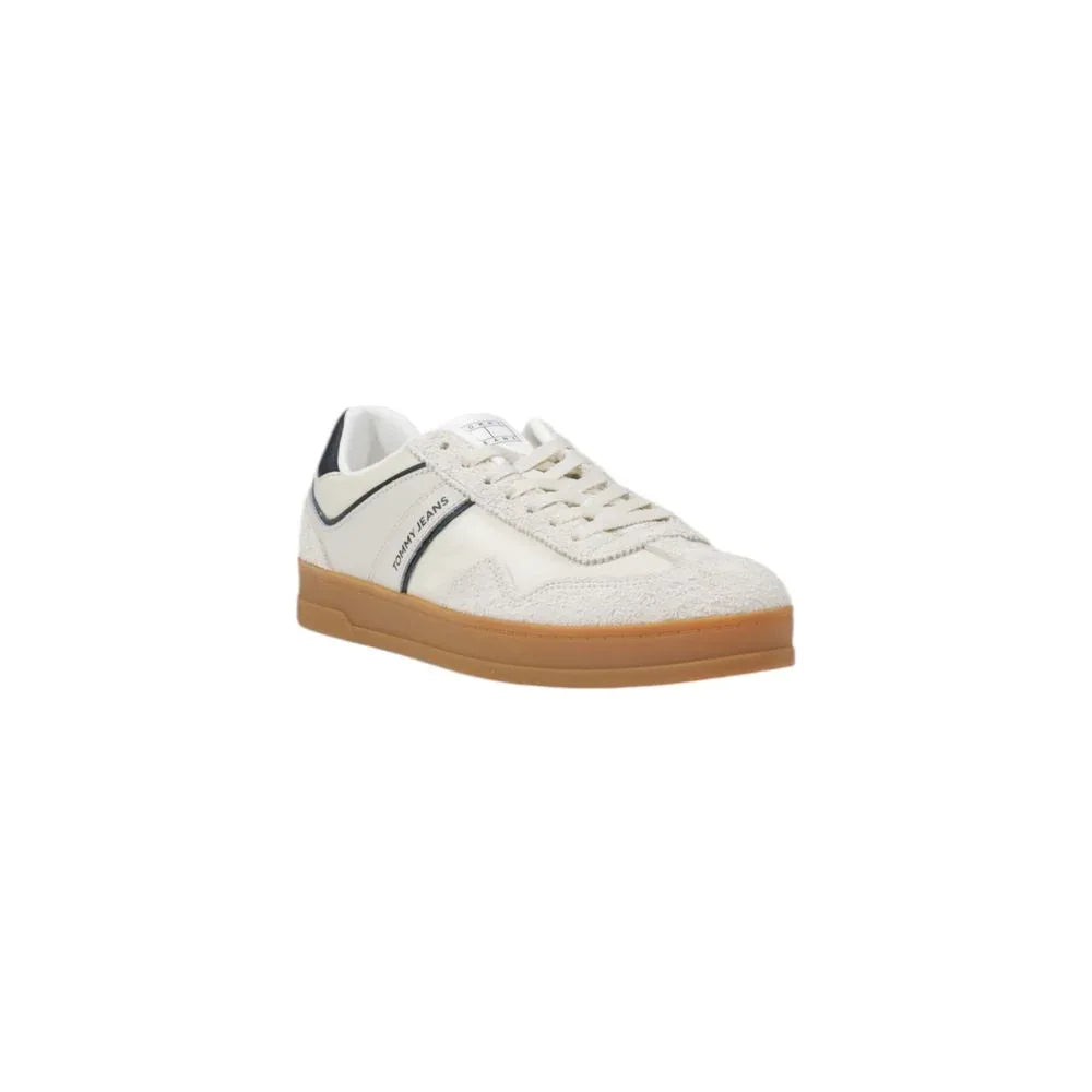 Tommy Hilfiger Jeans Cream Leather Low Top Sneakers - Zeiniez