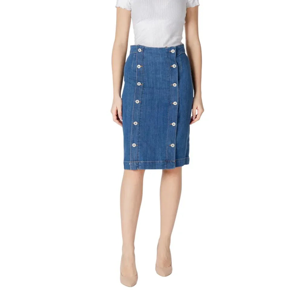 ICHI Blue Cotton Long Skirt - Zeiniez