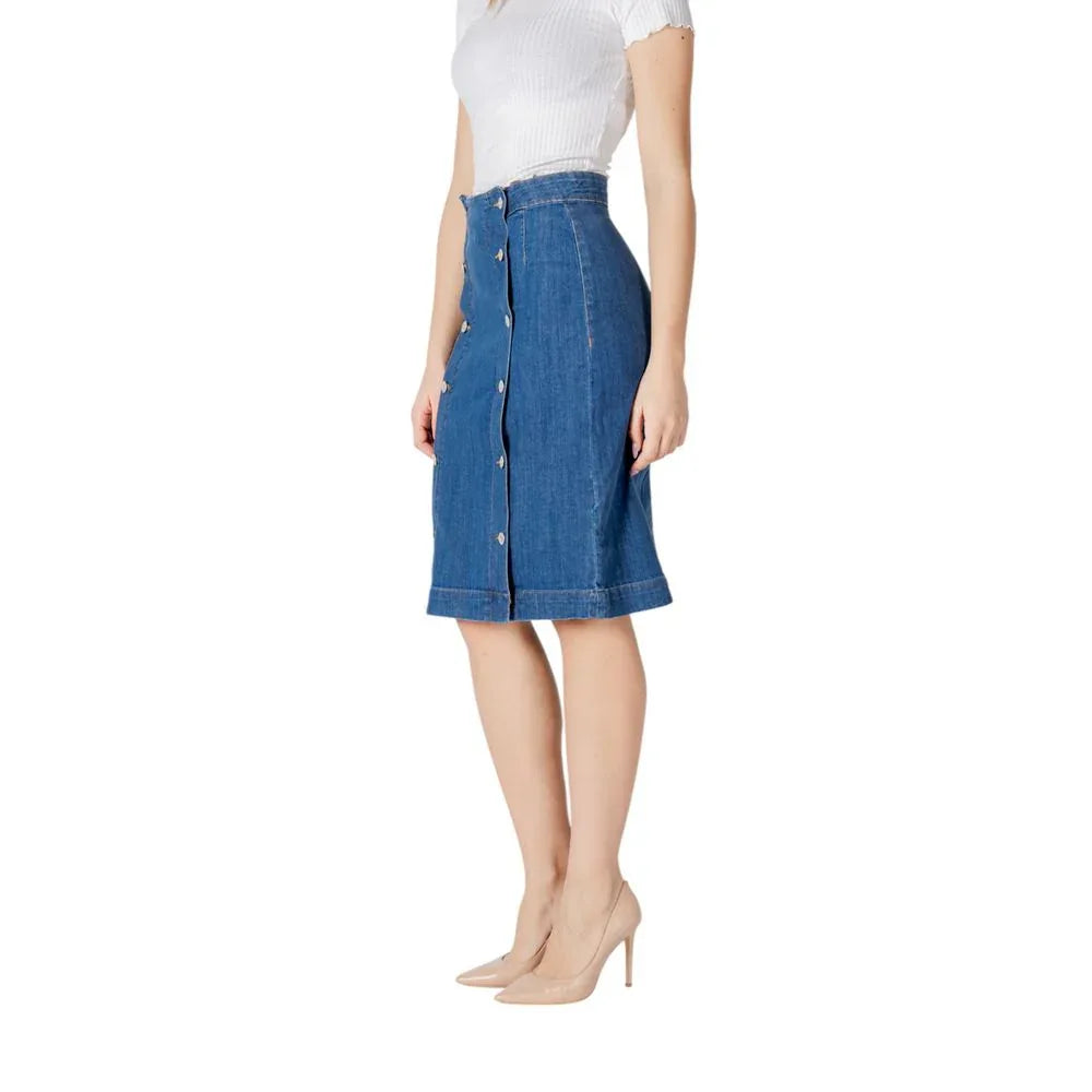 ICHI Blue Cotton Long Skirt - Zeiniez