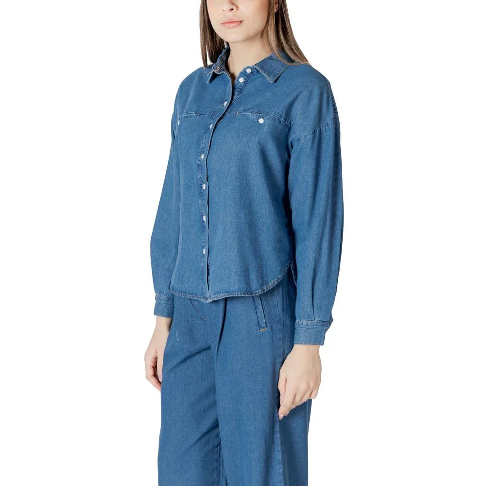 ICHI Blue Cotton Blouse - Zeiniez