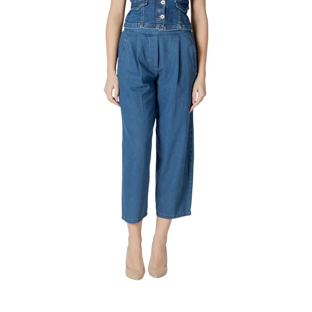 ICHI Blue Cotton Cropped Jeans - Zeiniez