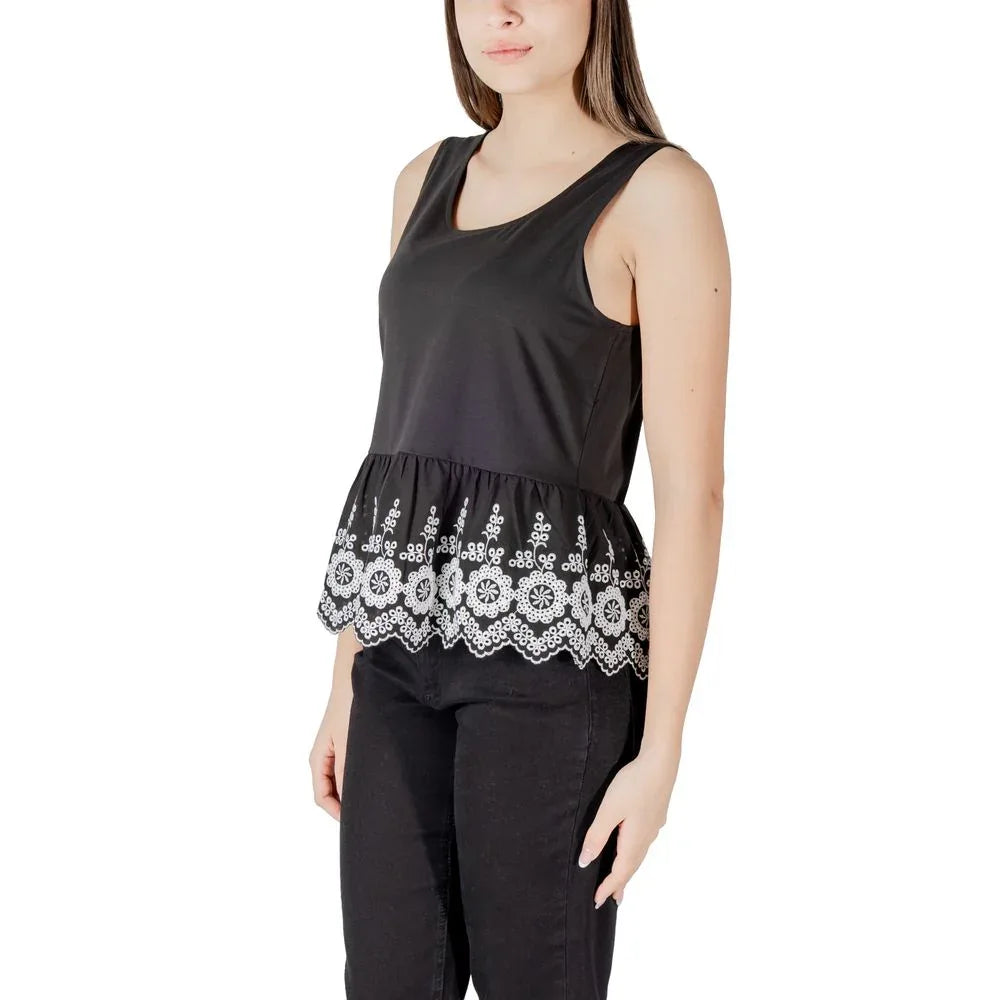 ICHI Black Cotton Tank Tops - Zeiniez