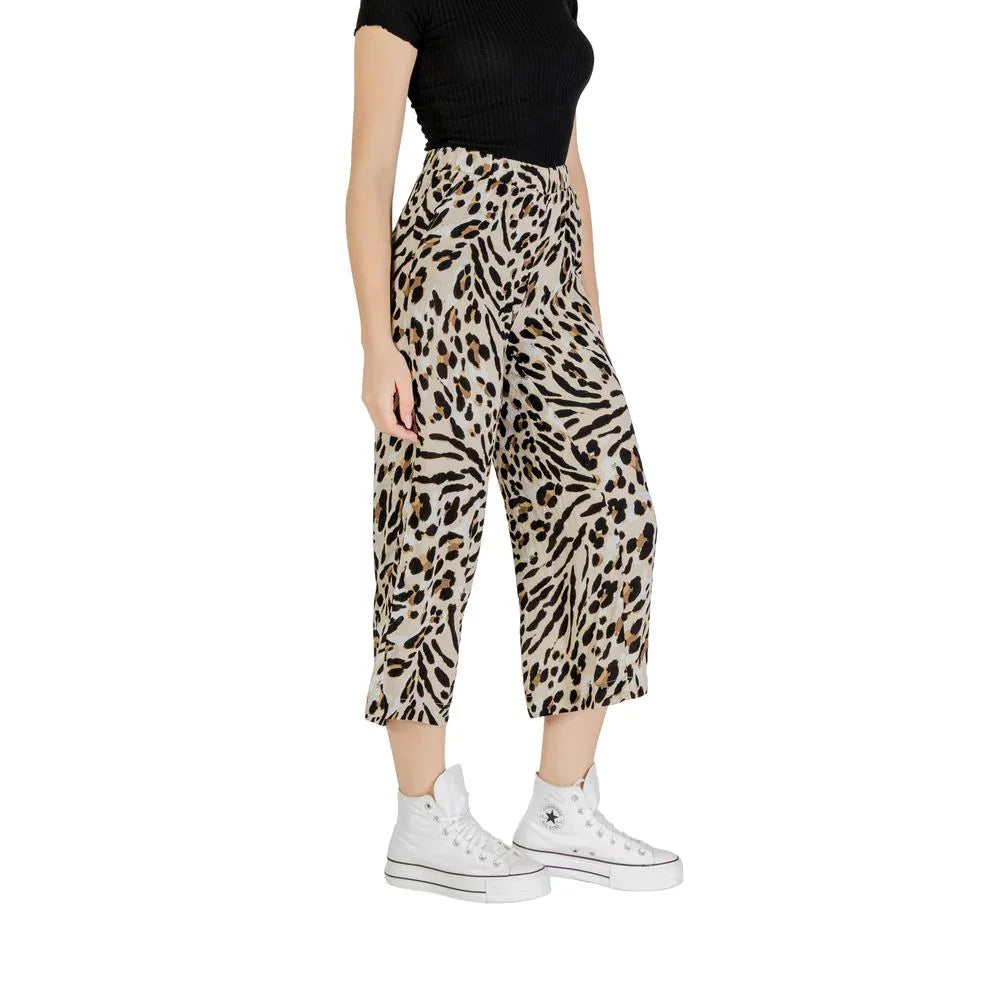 ICHI Beige Viscose Cropped Pants - Zeiniez