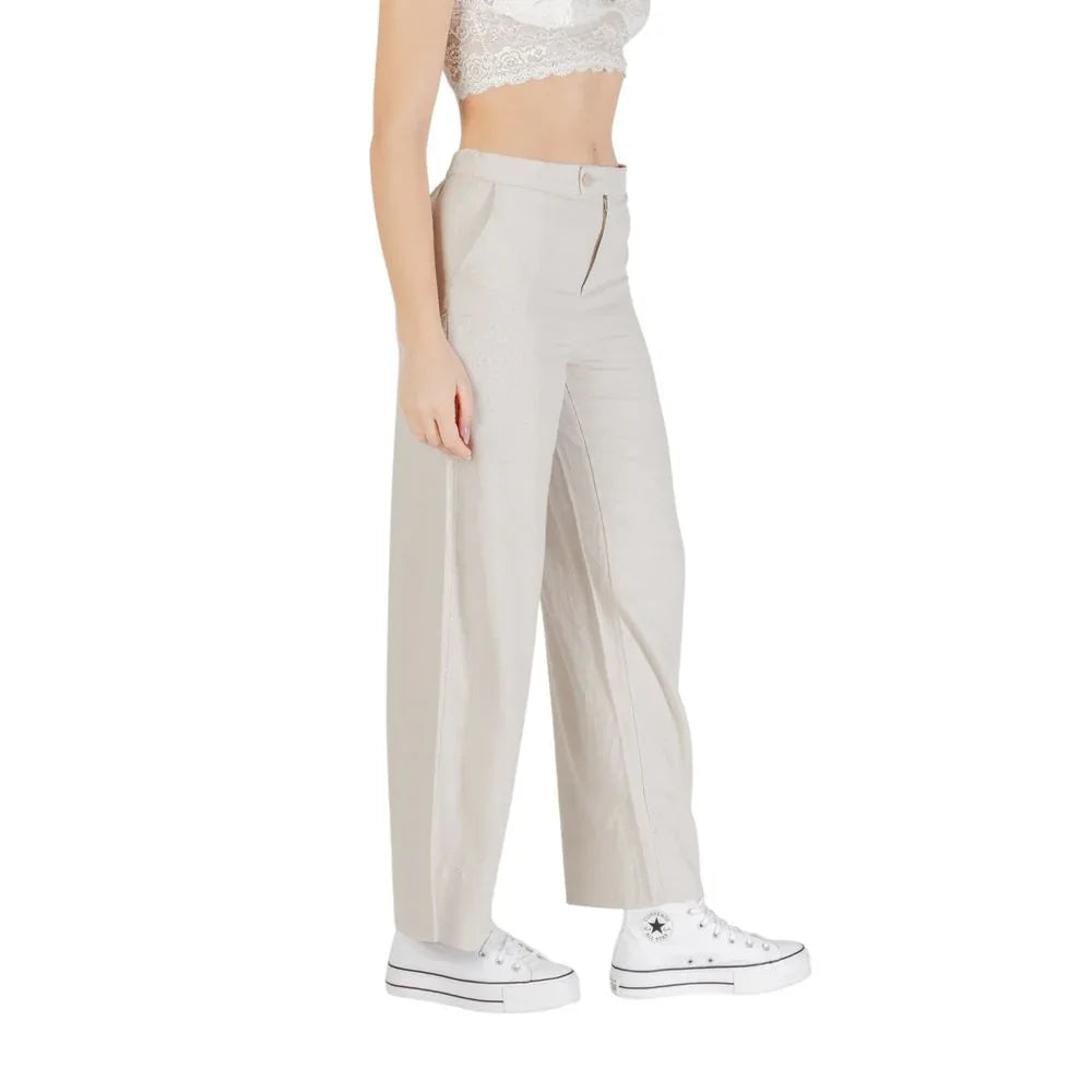 Only Beige Viscose Casual Pants - Zeiniez