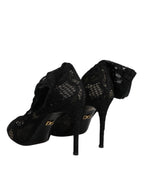 Dolce & Gabbana Black Lace Stretch Heels Mid Calf Boots Shoes - Zeiniez