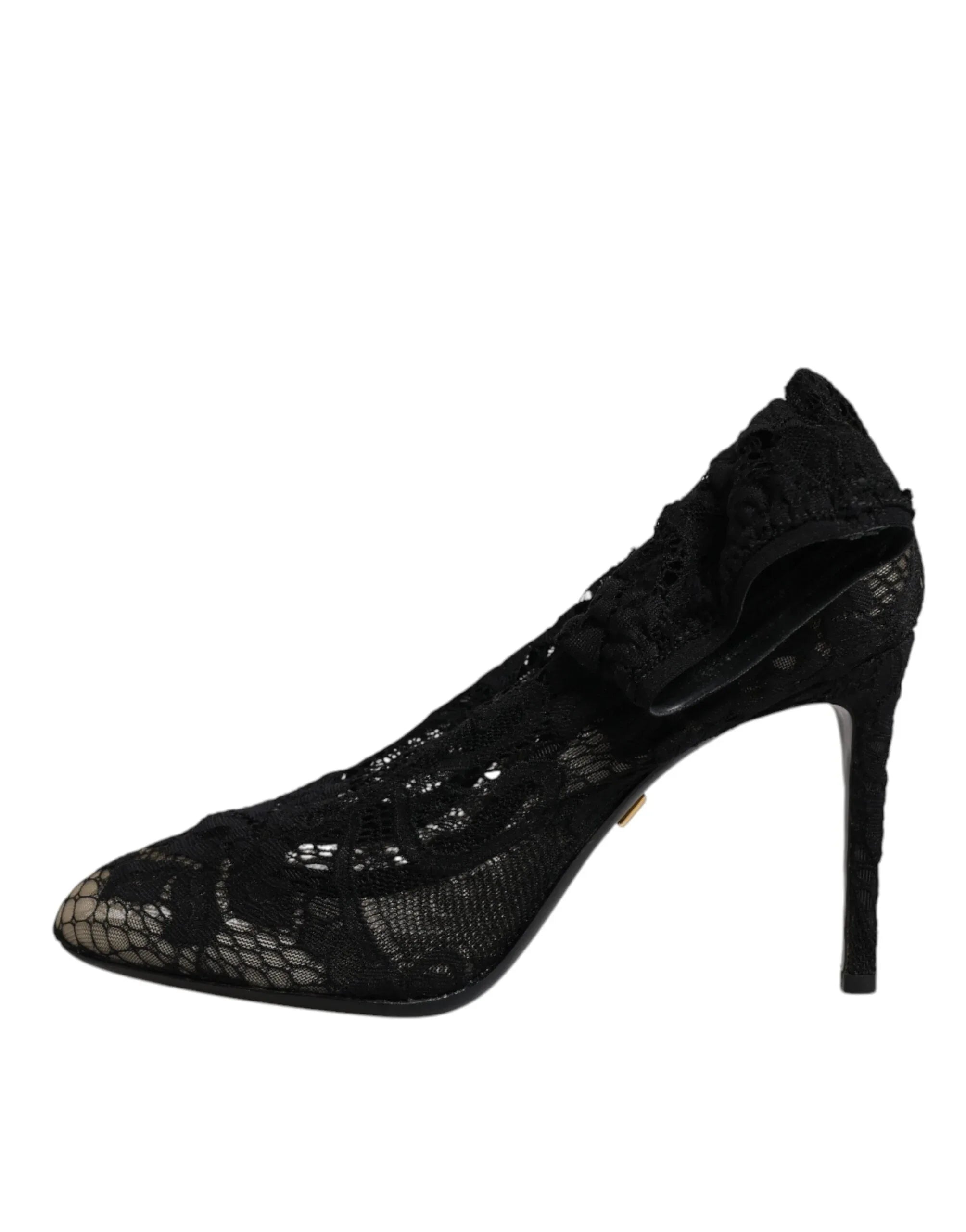 Dolce & Gabbana Black Lace Stretch Heels Mid Calf Boots Shoes - Zeiniez