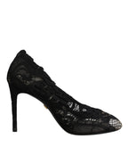 Dolce & Gabbana Black Lace Stretch Heels Mid Calf Boots Shoes - Zeiniez