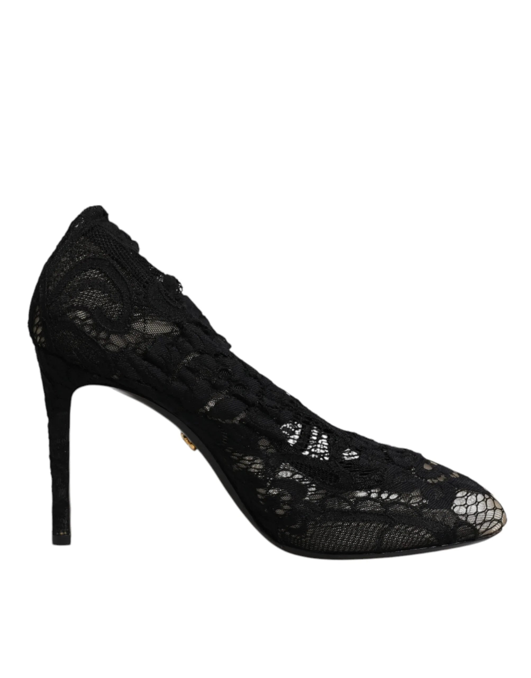 Dolce & Gabbana Black Lace Stretch Heels Mid Calf Boots Shoes - Zeiniez