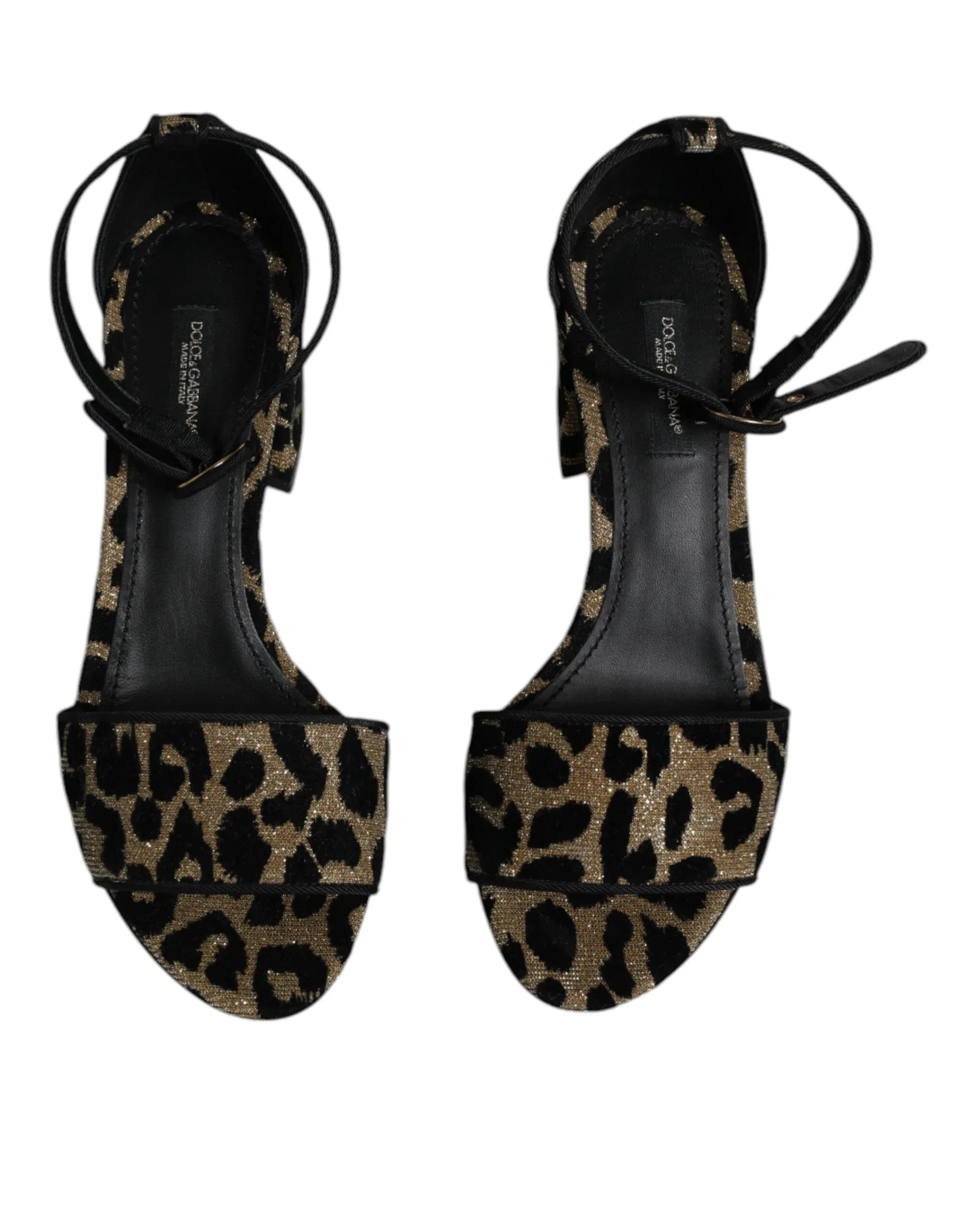Dolce & Gabbana Gold Leopard Ankle Strap Heels Sandals Shoes - Zeiniez