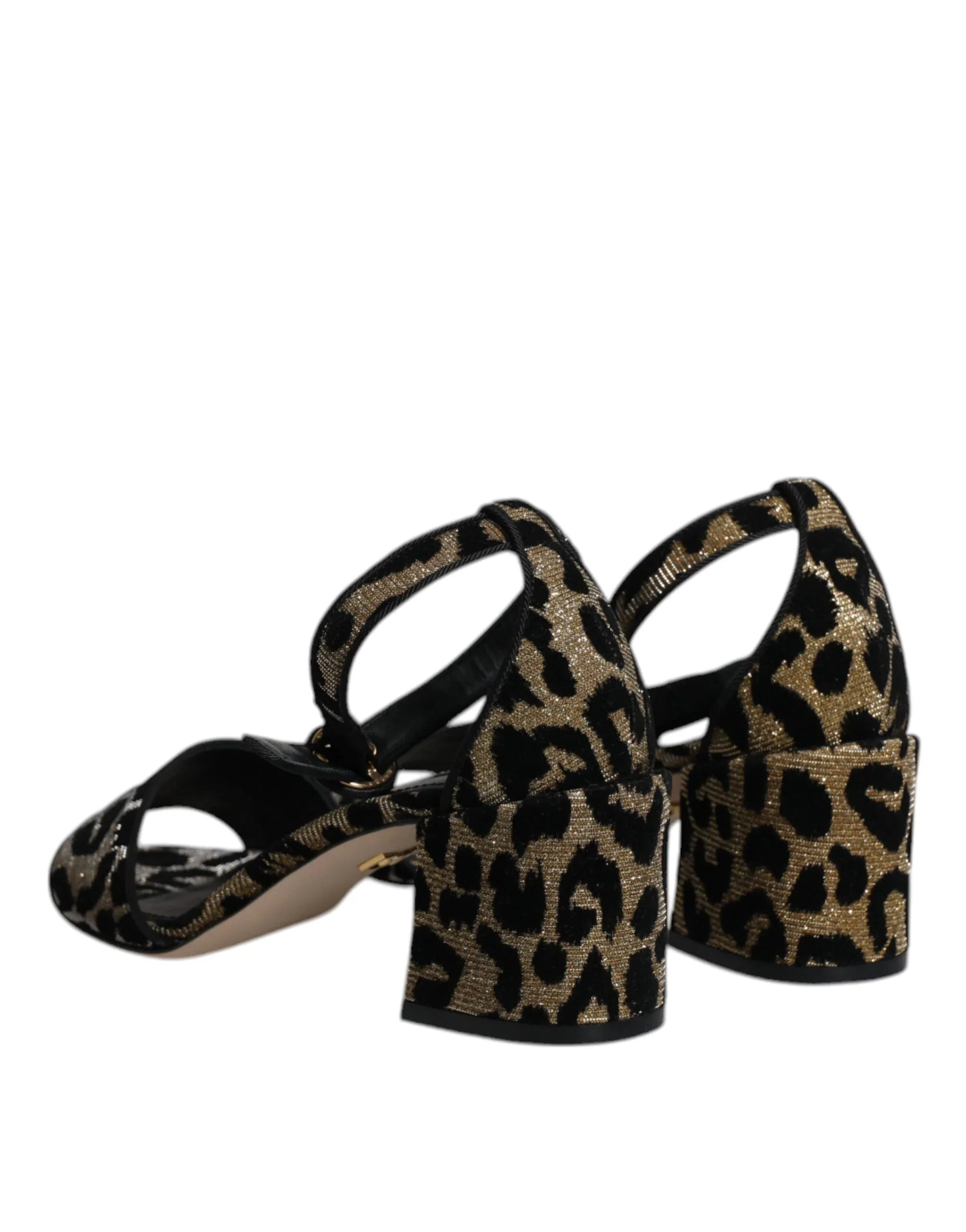 Dolce & Gabbana Gold Leopard Ankle Strap Heels Sandals Shoes - Zeiniez