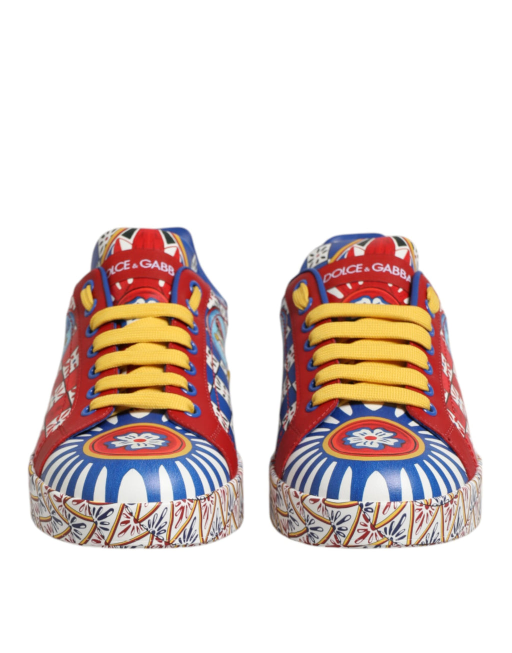 Dolce & Gabbana Portofino Carretto Printed Leather Sneakers Shoes - Zeiniez