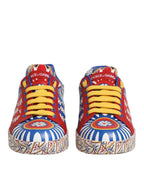 Dolce & Gabbana Portofino Carretto Printed Leather Sneakers Shoes - Zeiniez