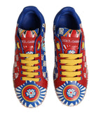 Dolce & Gabbana Portofino Carretto Printed Leather Sneakers Shoes - Zeiniez