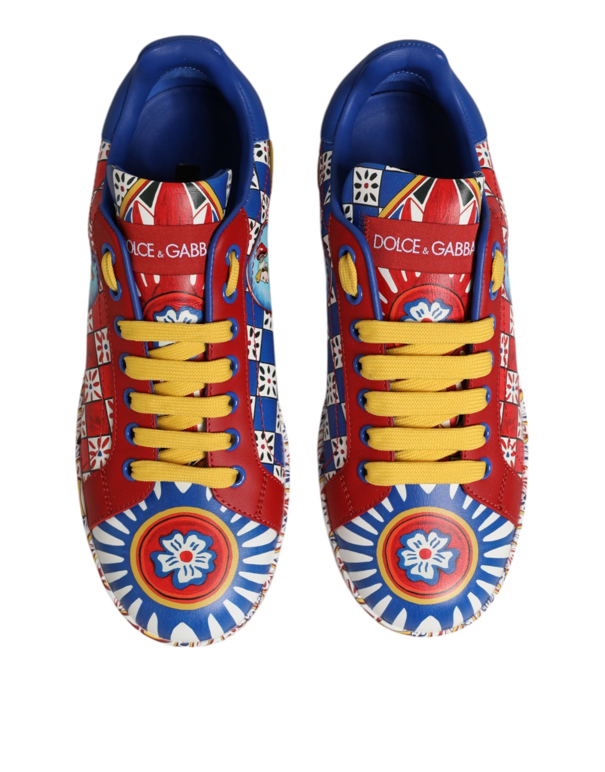Dolce & Gabbana Portofino Carretto Printed Leather Sneakers Shoes - Zeiniez