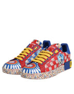Dolce & Gabbana Portofino Carretto Printed Leather Sneakers Shoes - Zeiniez