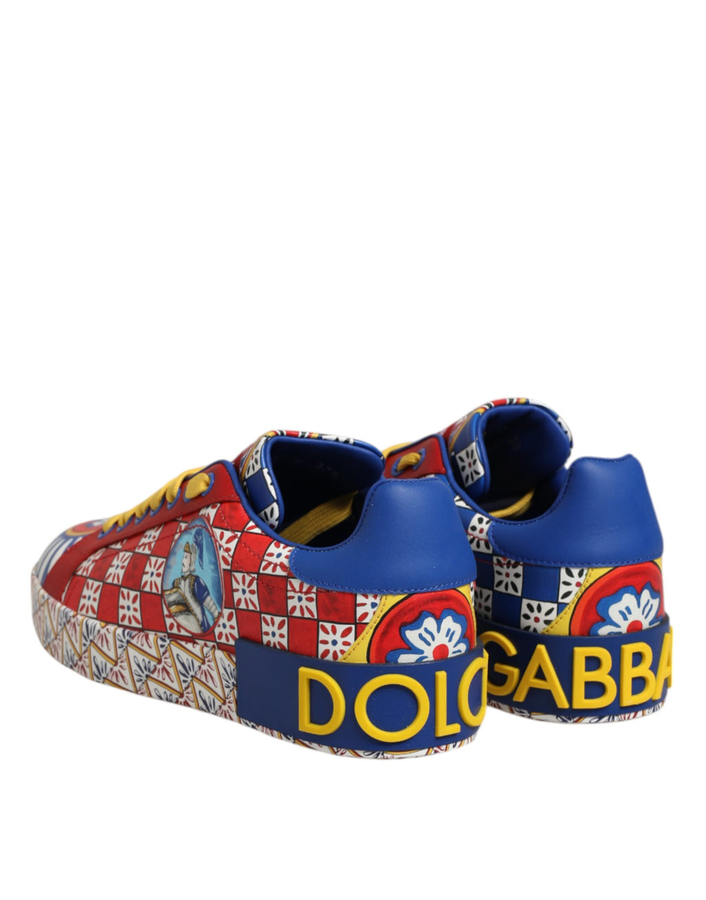Dolce & Gabbana Portofino Carretto Printed Leather Sneakers Shoes - Zeiniez