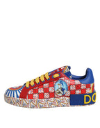 Dolce & Gabbana Portofino Carretto Printed Leather Sneakers Shoes - Zeiniez