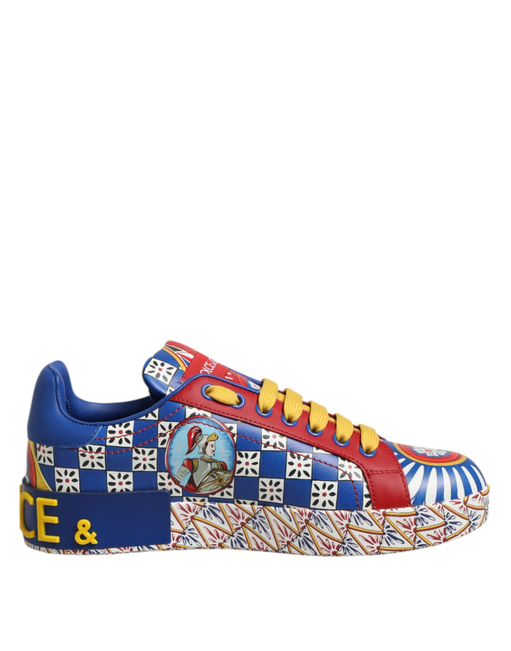 Dolce & Gabbana Portofino Carretto Printed Leather Sneakers Shoes - Zeiniez