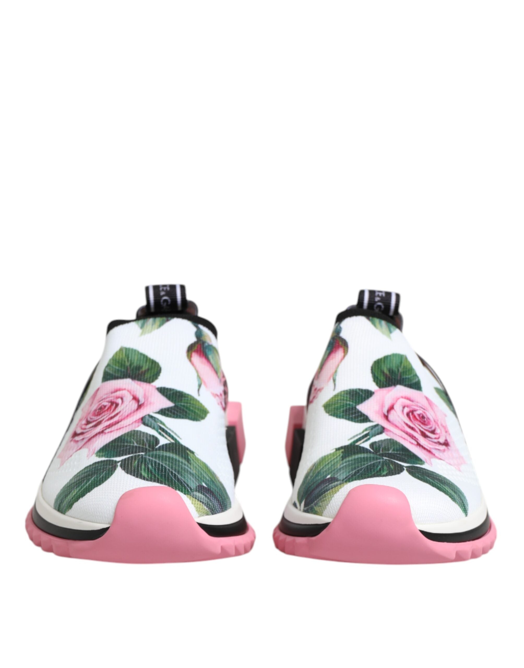 Dolce & Gabbana White Rose Print Sorrento Sneakers Shoes - Zeiniez