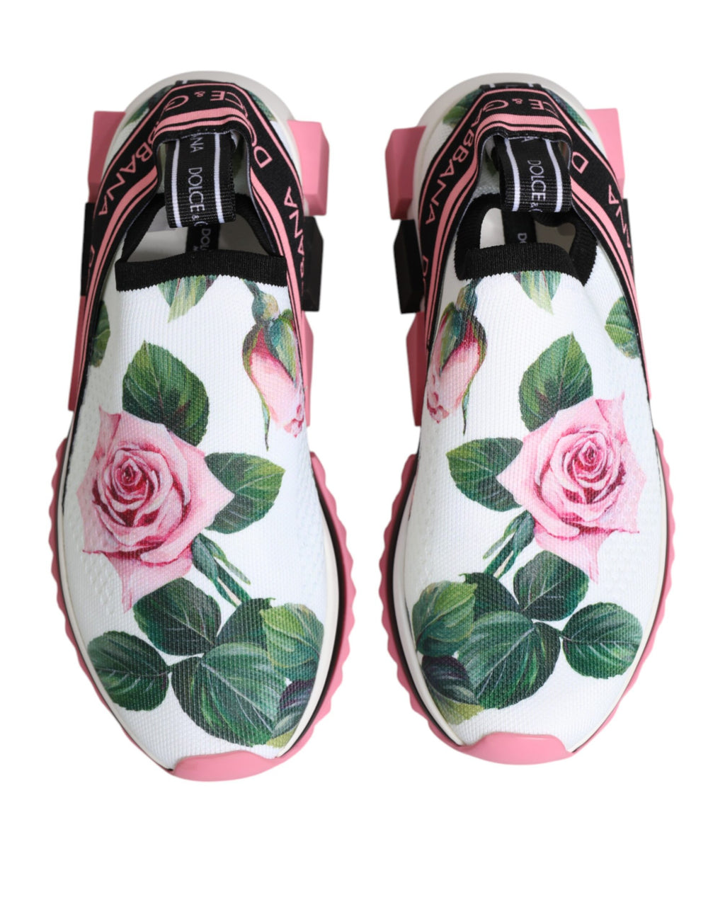 Dolce & Gabbana White Rose Print Sorrento Sneakers Shoes - Zeiniez