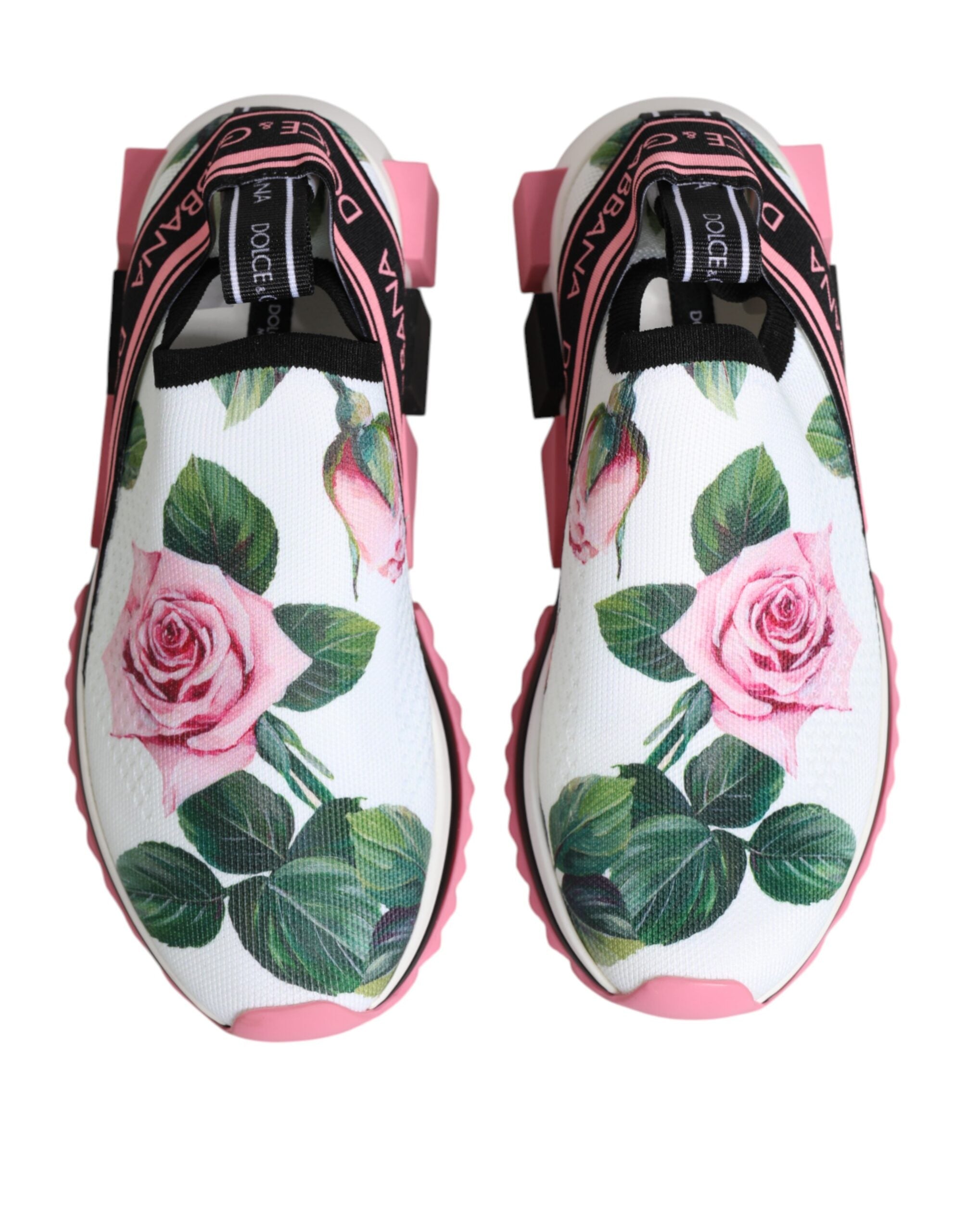 Dolce & Gabbana White Rose Print Sorrento Sneakers Shoes - Zeiniez