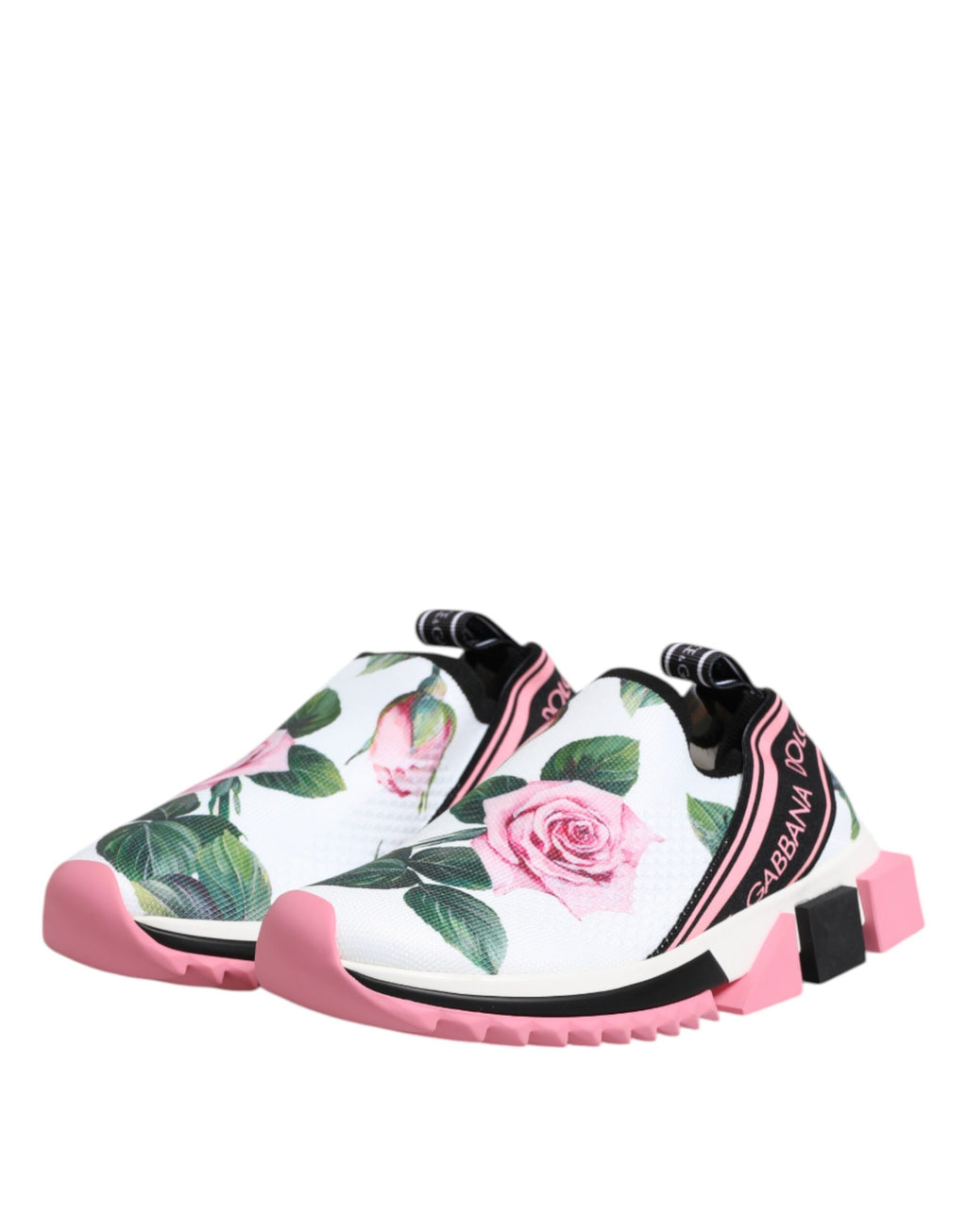 Dolce & Gabbana White Rose Print Sorrento Sneakers Shoes - Zeiniez