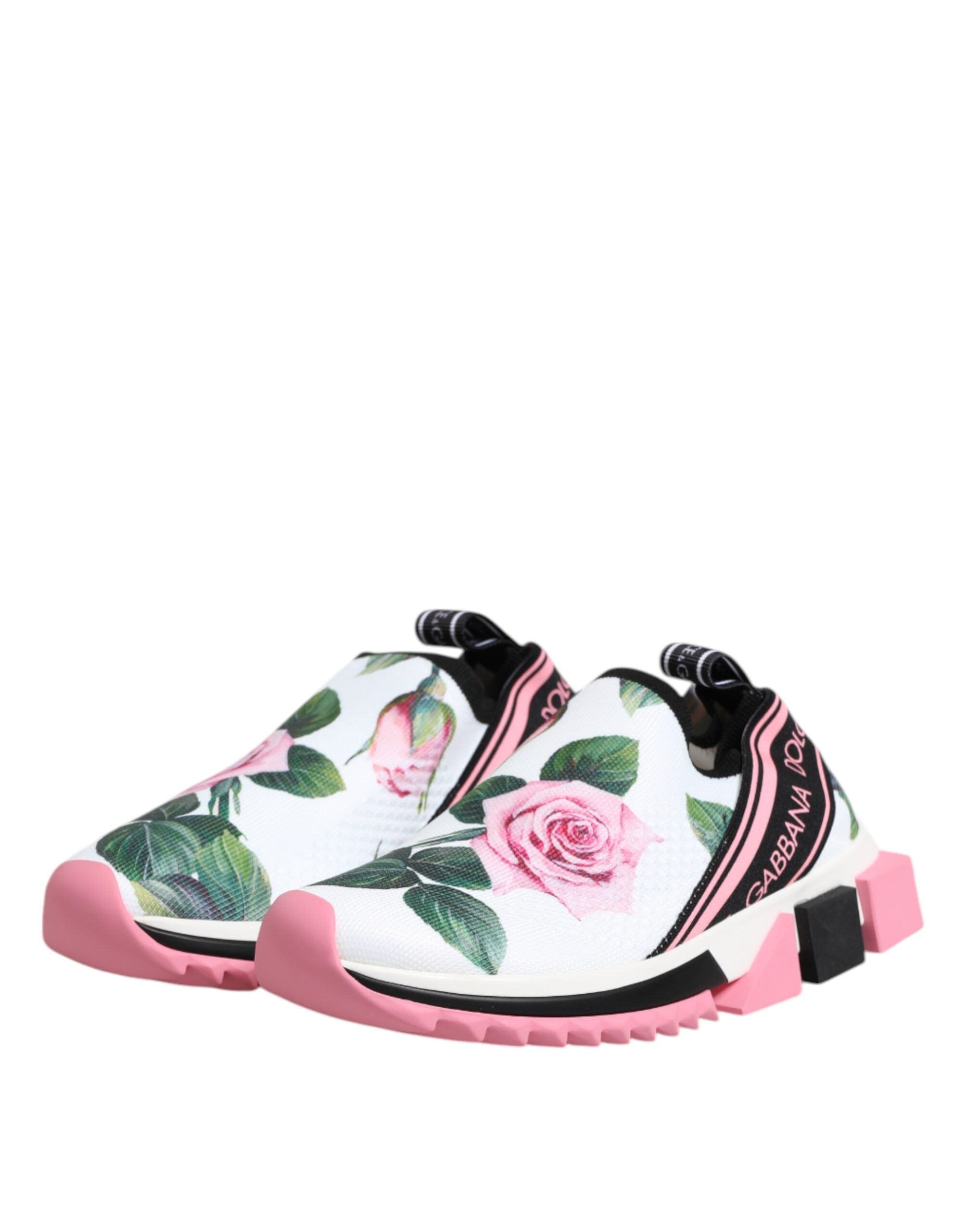 Dolce & Gabbana White Rose Print Sorrento Sneakers Shoes - Zeiniez