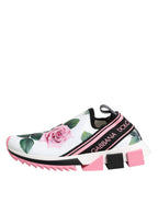 Dolce & Gabbana White Rose Print Sorrento Sneakers Shoes - Zeiniez